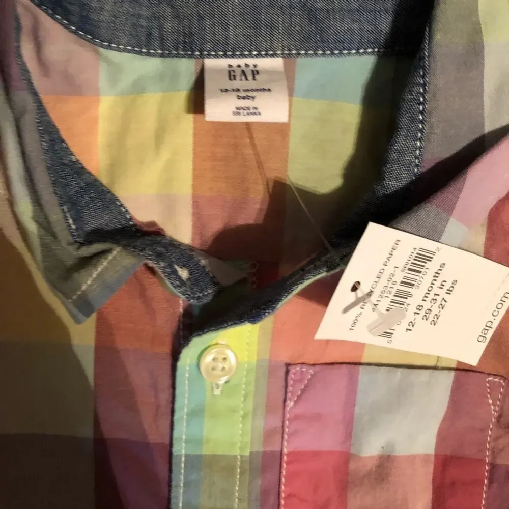 NWT Gap 12-18 Month Colorful Plaid Collared One Piece